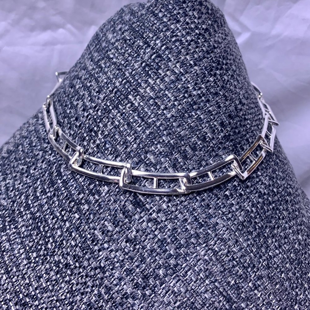 Monet Silver Tone Hollow Panel Link Necklace